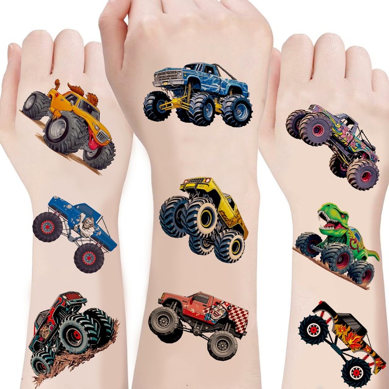 100 Pcs Monster car Temporary Tattoos for Kids - Waterproof,