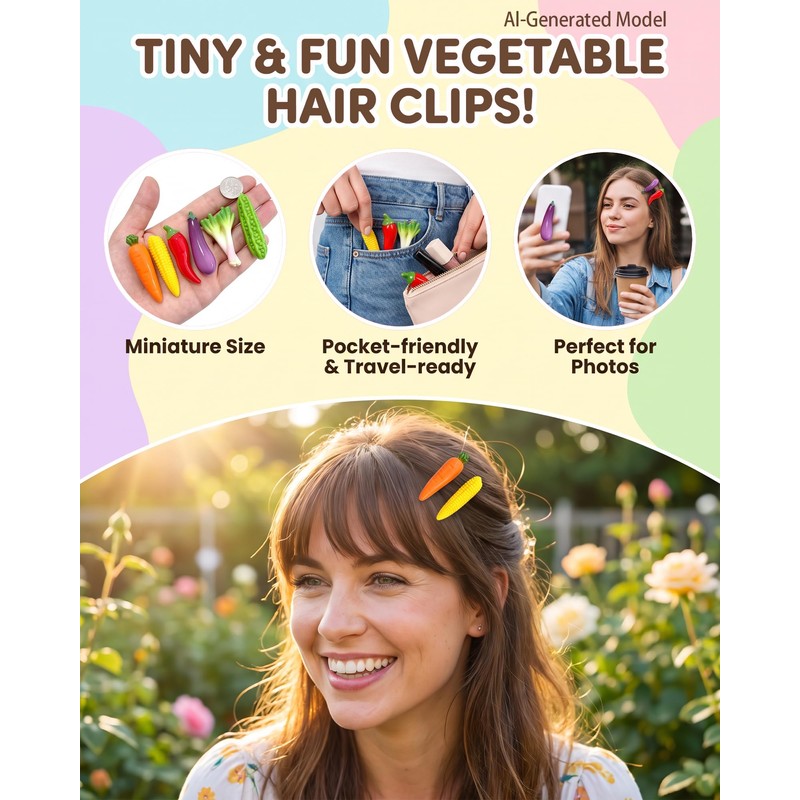 Funny Vegetable Hair Clips Set, 3D Realistic Simulated Food Hair