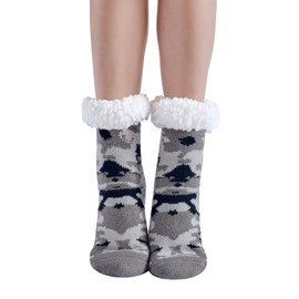 Hisonwel Kids Boys Girls Warm Slipper Socks Cute Animal Camouflage Soft Thicken Winter Thermal Fleece Fuzzy Non-Skid Children Home Socks（8-12 Years）