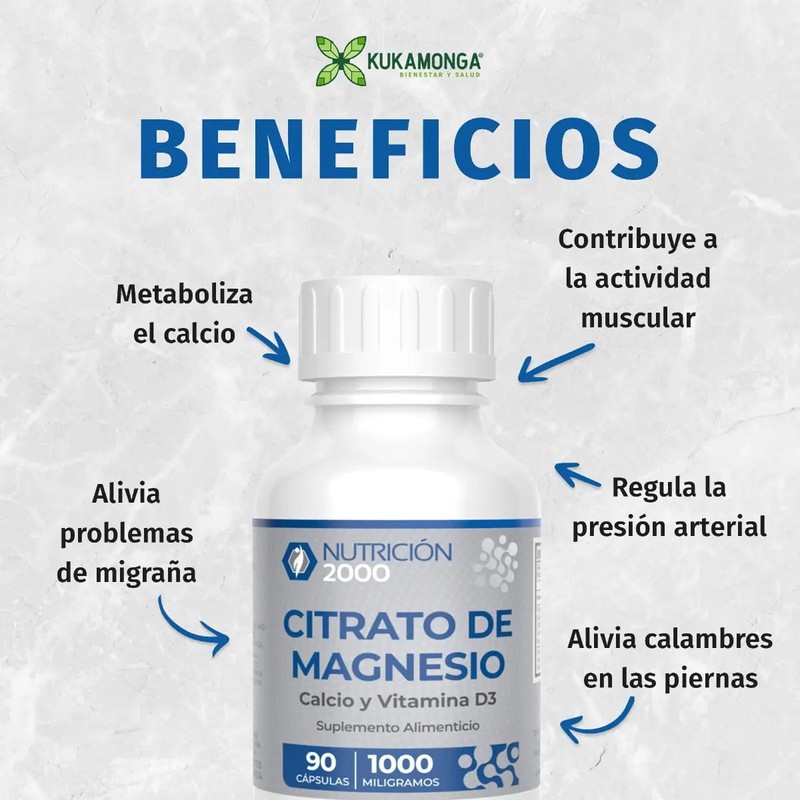 Citrato de Magnesio, Calcio, Vitamina D3 90 Cápsulas 1000 mg