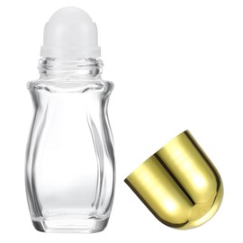 PATIKIL 50ml Glass Empty Roller Bottles, 1 Pcs Leak-Proof Massage Rollerball Container with Plastic Roller Ball for Storing Essential Oils Perfume, Gold