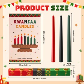 WATINC Kwanzaa Candle Holder Decorations - 9PCS Kwanzaa Kinara Set with Dripless Taper Candles, Wooden Candle Stand Table Centerpiece Decor for African American Heritage Party (3 Red 3 Green 1 Black)