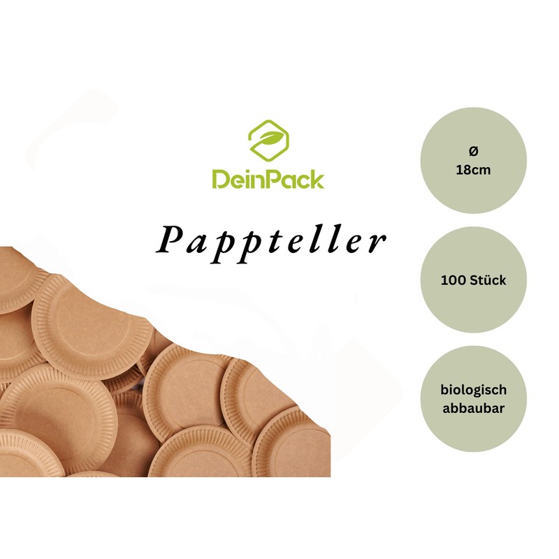 DeinPack Disposable Plates 18 cm Diameter Pack of 100 I