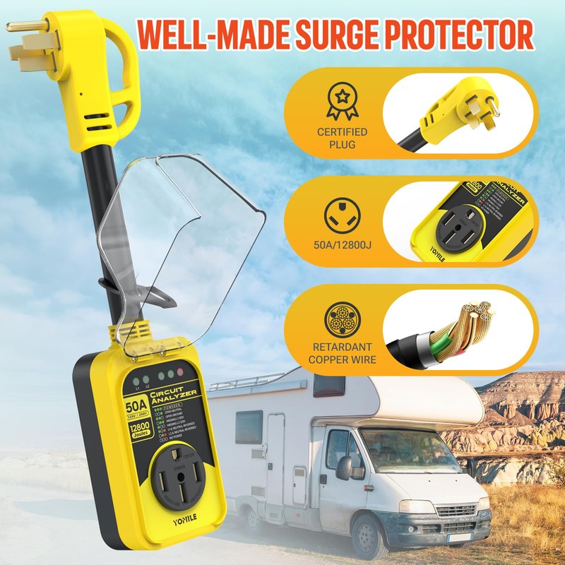 Yomile RV Surge Protector, 50 Amp 12800 Joules RV Circuit
