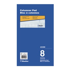Blueline Columnar Pad, Glued Top Binding, Flexible Blue Cover, 8 Columns with Description, 50 Sheets, 8-1/4-Inch x 14-Inch (A5308)