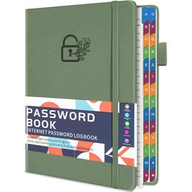 YeeCASE Password Keeper Book with Colorful Alphabetical Tabs, 5.8”x8.4” Hardcover Password Log-book, 200 Pages/100 Sheets Password Notebook Organizer for Internet Website Address Login (Green)