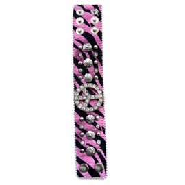 Animal Print Faux Leather Bracelet with PEACE Symbol (Pink Color Bracelet)