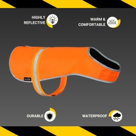 My Furry Friend Dog High Vis/Hi-Vis Reflective Safety Waterproof Fleece Coat | Fluorescent Jacket for Night Walks | Keep Your Dog Safe From Cars, Cyclists & Hunting Accidents | 5 Sizes | (XS, Orange)