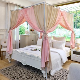 AIKASY Canopy Bed Curtains with Top Ties - Elegant Soft Drapes, Bed Canopy Drapes for Girls' and Adults' Bedroom Decor, Privacy Protection, Enhances Style （Queen，Khaki/Red Plum）