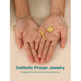 Supcare Rosary Catholic Necklace Women's Prayer Chain Christian Stainless Steel Rosary Jesus Cross Chain Religious Crucifix Pendant Charm Cross Necklace Fashion Jewellery for Men Women, Stainless