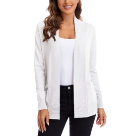 Urban CoCo Women's Lightweight Open Front Knit Cardigan Sweater Long Sleeve with Pocket (White, M)