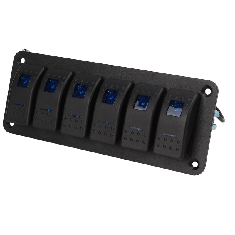 6 Gang Rocker Switch Panel Overcurrent Protection LED Blue Backlit