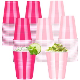 100 pcs 12 oz Plastic Cups, Light Pink & Hot Pink Party Cups – Stackable Ribbed Disposable Drinking Cups Bulk for Bachelorette, Wedding, Birthday, Baby Shower, Picnic & BBQ