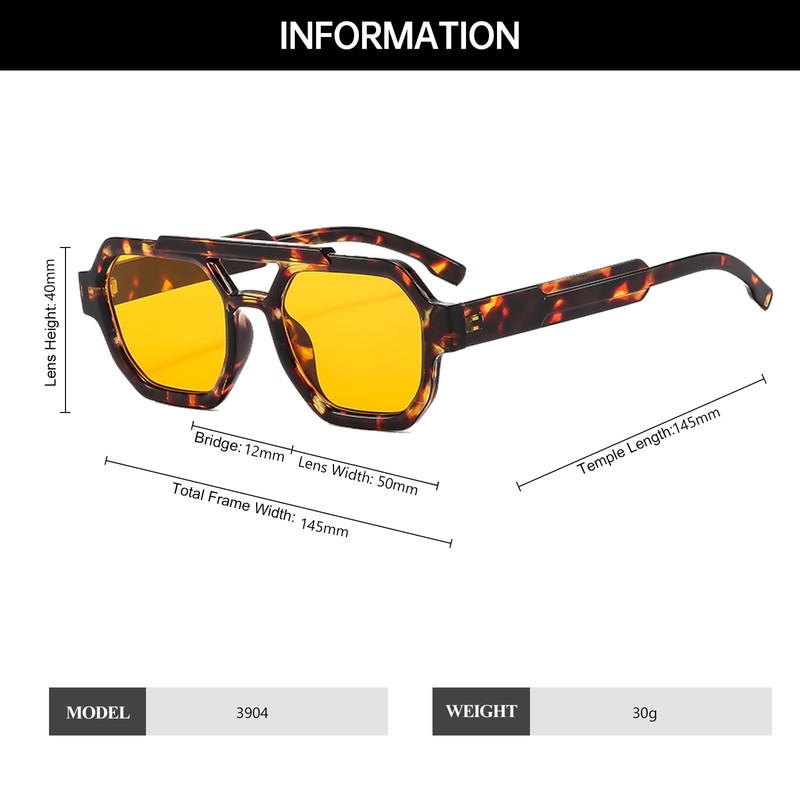 YAMEIZE Retro Square Double Bridge Sunglasses for Women Men Vintage