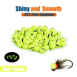 MUUNN 50pcs Tungsten Slotted Beads for Fly Tying,12 Colors/13 Sizes Tungsten Beads Heads Slotted Fly Tying Materials（Fluo Yellow,2.5mm