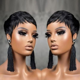 RUISENNA Short Pixie Wigs for Black Women Pixie Wig Human Hair Gluless Short Hair Wigs for Black Women Daily Use Natural Black Color