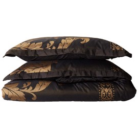 Chezmoi Collection 7-Piece Jacquard Floral Comforter Set, California King, Black/Gold