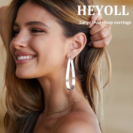 HEYOLL 925 Sterling Silver Hoop Earrings Large Oval Hoops Earring for Women Hypoallergenic Big Hoop Earrings Lightweight Silver Hoops Earring for Women(60mm)