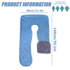 WIYETY Pregnancy Pillow Cover U-Shaped Pillowcase: Removable Cotton U Shape Maternity Pillow Case, Replacement Cover for Adult Nursing Pillow, Machine Washable, 140 x 80 cm, Blue+Grey