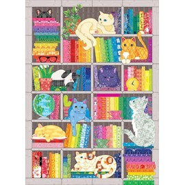 Cobble Hill 1000 Piece Puzzle - Rainbow Cat Quilt - Sample Poster Included