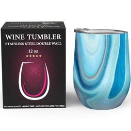 CHILLOUT LIFE 12 oz Stainless Steel Wine Tumbler with Lid - Double Wall Vacuum Insulated Wine Cup Glass Keeping Cold & Hot for Coffee, Champagne, Cocktails, Ice Cream