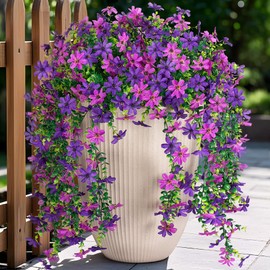 Hrobek Artificial Hanging Flowers Outdoor Spring Decoration, Fake Hanging Vine Plants UV Resistant, Faux Daisy Flower Eucalyptus for Outside Home Indoor Porch, Purple