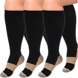 Diu Life 3 pares de calcetines de compresión de talla grande para mujeres y hombres, pantorrilla ancha de 20 a 30 mmhg, soporte alto para la circulación