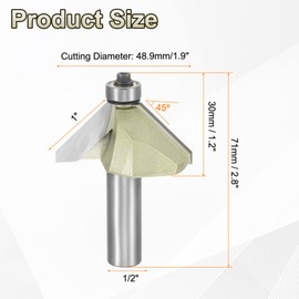 sourcing map 45 Degree Chamfer Router Bit 1/2 Inch Shank 1" Cutting Edge Carbide Tip with Bearing for Woodworking Milling Cutter Tool, Gold