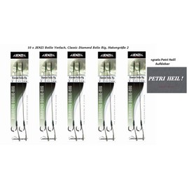 Set of 10 JENZI Leaders Braided Line Boilie Rigs Diamond Leader Carp Hook Size 1, 2, 4, 6, 8, 10 Includes Boilie Stopper + Free Petri Heil Sticker (Hook Size 2)