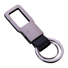 Cerbery - Leather Keyring with Rings and Gift Box - Car Holder Key Keychain Ladies Men Photo Ring (Silver)