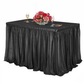 6ft Black Table Skirts for Rectangle Tables Polyester Desk Skirt Ruffle Cloth Table Skirting Tablecloth for Wedding Birthday Party Baby Shower Dessert Table Decorations