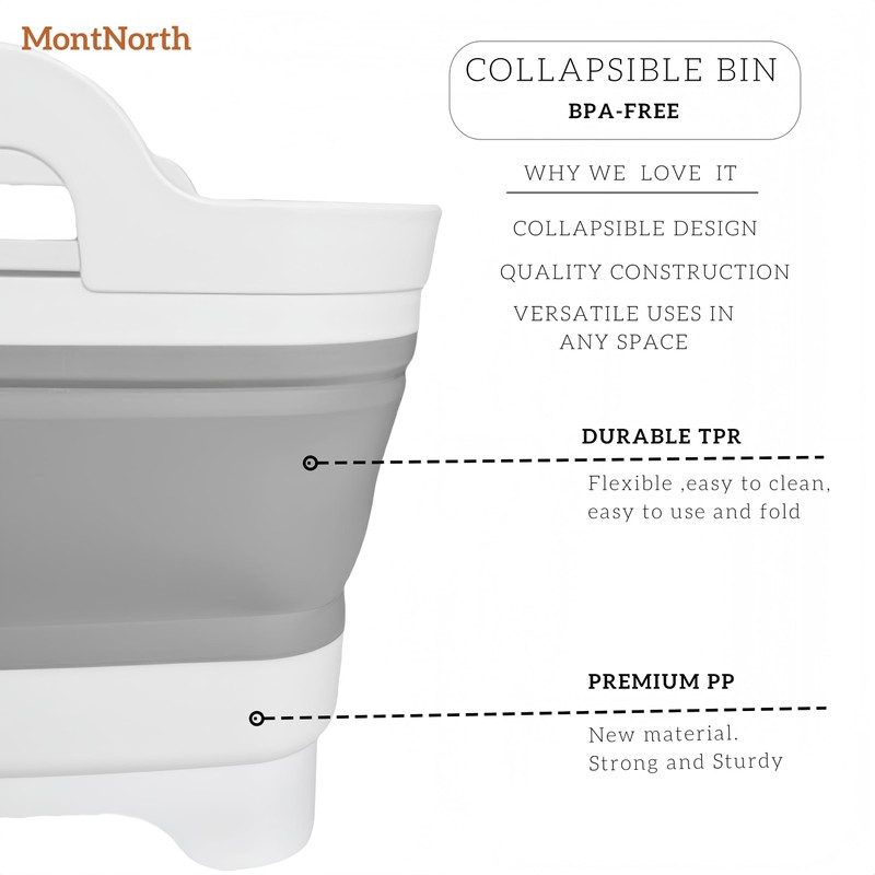 MontNorth Collapsible Wash Basin 9L, Foldable Dish Tub with Drain