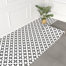 WIFEA Self Adhesive Vinyl Flooring Roll 23.6"x 393"/64 Sq.Ft Peel Stick Floor Tiles, Wear-Resistant and Waterproof Vinyl Plank Flooring for Bedroom Living Room Office Balcony Black Four-Leaf Clover