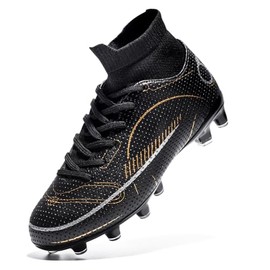 breooes Boys Soccer Cleats Kids Footaball Cleats Outdoor Trainning Soccer Shoes Athletic Girls Football Shoes Black