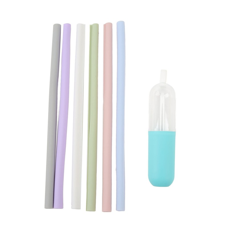 6PCS Openable Straws Silicone 9.8in Snap Washable Reusable Easy to