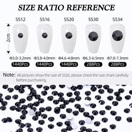 Meibite Black Flatback Rhinestones, Glass Rhinestones for Nail Art and Craft, Glue Fix, Loose Crystal Gemstones(Black, SS20, 1440pcs, 4.6-4.8mm)