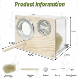 PINVNBY Transparent Acrylic Parakeet Nesting Box Budgie Breeding Box Bird Nest for Cage for Bird House with Perch for Parrots, Cockatiels, Lovebirds and Small Birds (L: 8.07 x 6.2 x 3.93 inch)
