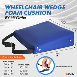 NYOrtho Wheelchair Wedge Seat Cushion - Wedge-Shaped Cushion for Wheelchairs, Office Chairs, Car Seats, and More - Firm Foam Wedge with Quick Release Straps and Nonslip Bottom