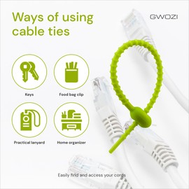 Silicone Cord Ties 7.28 Inches - Zip Cable Ties Reusable - Silicone Cable Ties Organizer for Electrical, Charging Cords - Cord Keepers for Cables in Home, Office, Kitchen, School, 12 Pcs