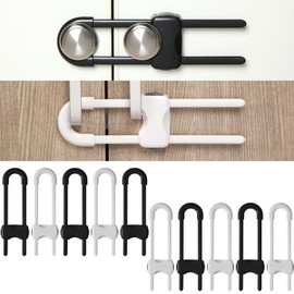 Jetec 10 Pieces Cabinet Locks for Babies, U-Shaped Proofing Drawers Safety Child Locks Adjustable, Easy to Use Childproof Latch for Knob Handle on Kitchen Door Storage Cupboard Closet (White, Black)