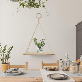 YiYa 2Pcs Rope Hanging Floating Shelves Hanging Shelves for Wall Modern Wall Hanging Shelves Wooden Floating Shelves with String Rope for Living Room Bathroom Bedroom Small Plants Decor