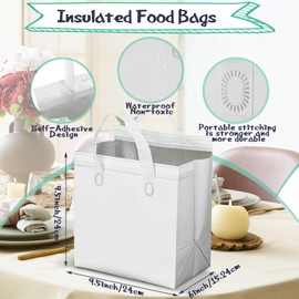 Kacctyen 100 Pcs Insulated Take Out Bags Bulk 9.5 x 6 x 9.5 in Thermal Insulation Food Bag for Coffee, Milk Tea, Hot Cold Food, Delivery Cooler Bag for Catering Restaurant Grocery Picnic (White)