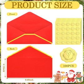 Outus Christmas Envelopes 100 Pack #10 Business Envelopes with Gold Border 100 Pcs Gold Stickers Self Adhesive Mailing Envelopes Xmas Letter for Office Checks Invoices Invitations events(Red, Green)