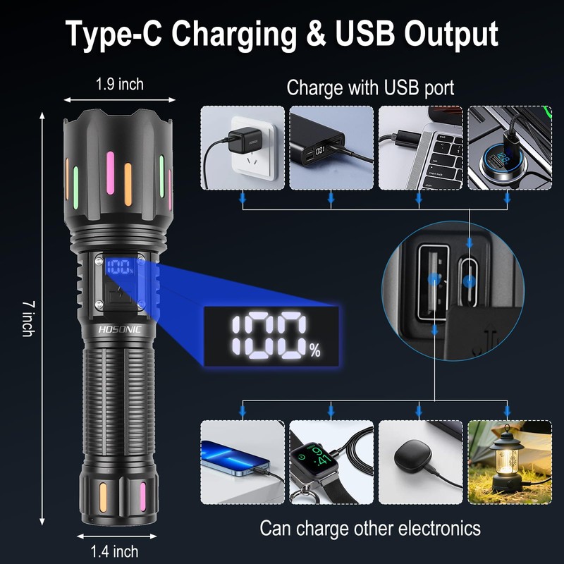HOSONIC Flashlights High Lumens, Rechargeable Super Bright LED Flashlight, Battery