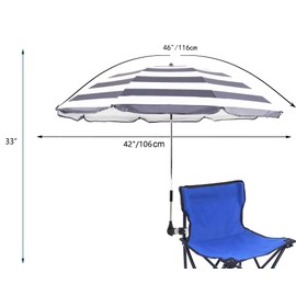 GRANDMEI Umbrella with Universal Clamp,46 inches UPF 50+ Clip on Parasol for Patio Beach Chairs Wheelchairs Golf Carts (Stripe 2 pack)