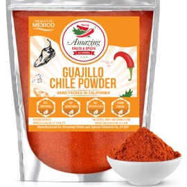 Guajillo Chile Powder Ground (4oz) – Natural and Premium. Great For Chili, Sauces, Stews, Salsa, Meat Rubs, Enchiladas, Mole and Tamales. Tangy Spicy-Sweet Flavor By Amazing Chiles and Spices
