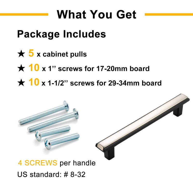 BEROSSA Nickel and Black Cabinet Pulls Brushed Nickel and Matte