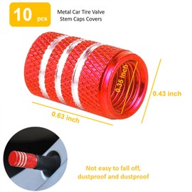 SenseYo 10 Pcs Tire Valve Stem Caps, Anodized Aluminum Tire Valve Cap Set, Corrosion Resistant Stem Covers Universal for Cars Trucks Motorcycles SUVs & Bikes (Red)