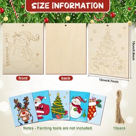 COCHIE 10 Pieces Large Christmas Unfinished Wood Crafts to Paint for Adults and Kids, Bulk Winter Predrilled Wooden Ornaments for Painting, Xmas Tree Truck Paintable Wood Slices Craft Supplies