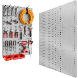 Peg Board, 6PCS Metal Pegboard, Heavy Duty Pegboard Wall Organizer with Frame. Pegboard for Walls, Garage, Workbench, Craft Room Tool Organization, Metal Pegboard Panels 12in*12in,Grey
